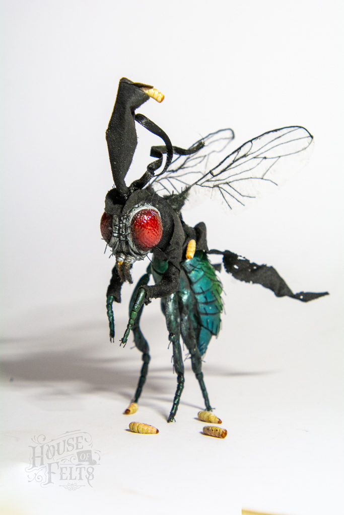 Sculpted Fly Character made from super sculpey polymer clay from the tale of who killed cock robin?