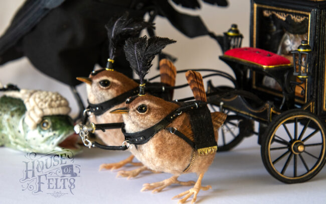 Realistic Needle Felted Wrens based on the characters from 'Who Killed Cock Robin' by Wildlife Artist, Malachai Cribdon
